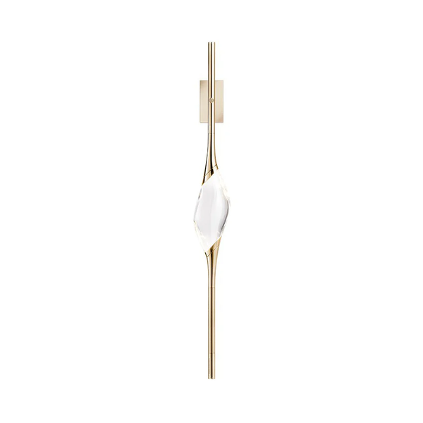Slim Linear Brass and Crystal Wall Sconce