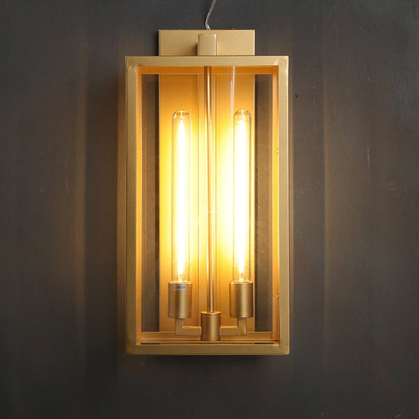 Slim Linear Brass and Glass Lantern Wall Sconce