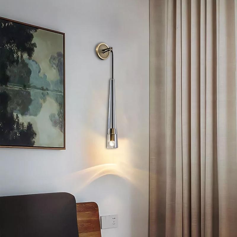 Slim Linear Crystal Glass and Black Bronze Wall Sconce