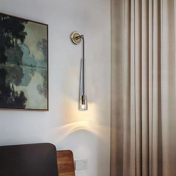 Slim Linear Crystal Glass and Black Bronze Wall Sconce