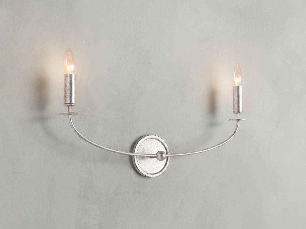 Slim Linear Iron Wall Sconce with Antiqued Leaf Finish
