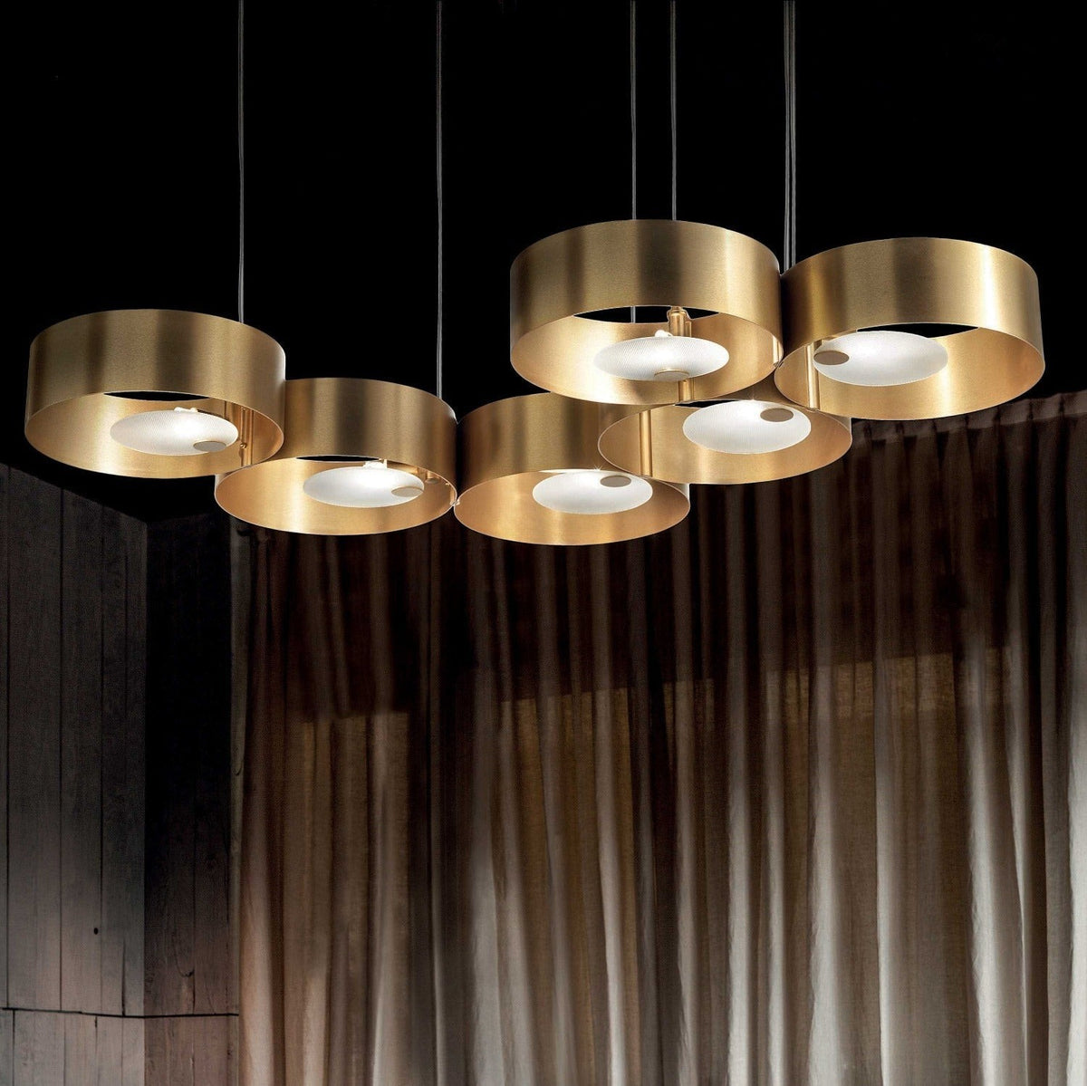 Slim Linear Metal Chandelier with Decorated Glass Diffusers