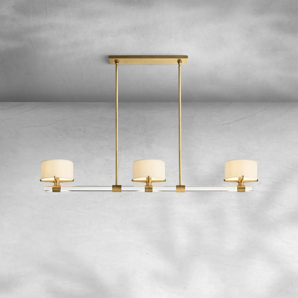 Slim Linear Steel and Crystal Glass Chandelier