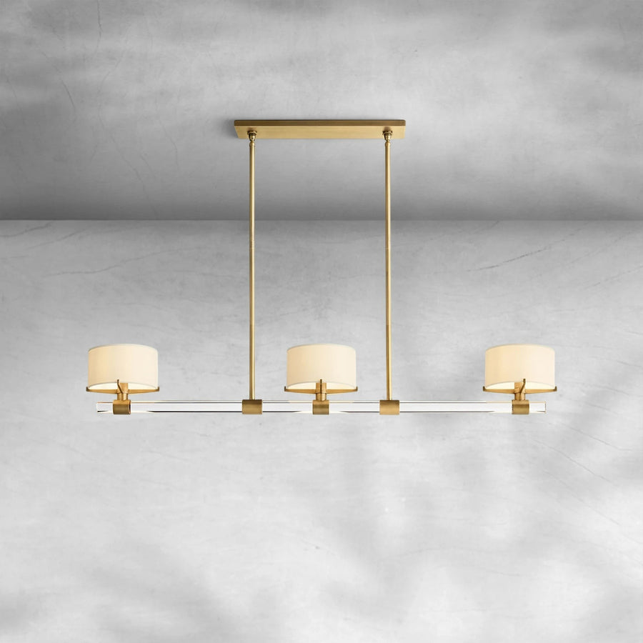 Slim Linear Steel and Crystal Glass Chandelier