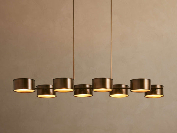 Slim Linear Steel Chandelier with Metal Shades