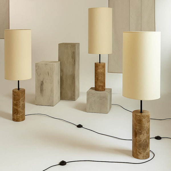 Slim Marble Column Floor Lamp with Fabric Shade