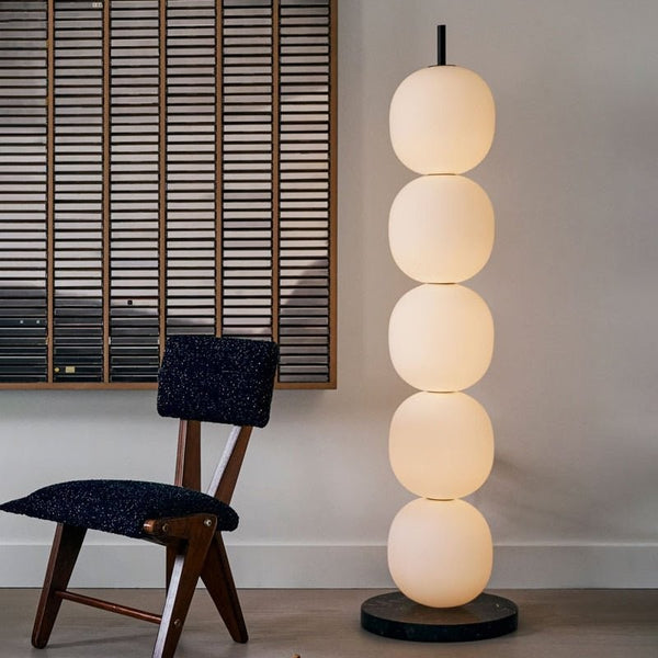 Slim Metal Floor Lamp with Beaded Alabaster