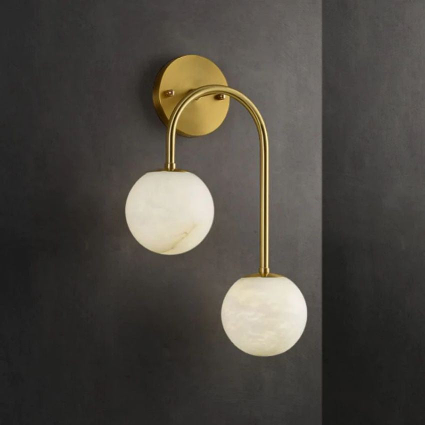 Slim Metal Frame Alabaster Globe Wall Sconce