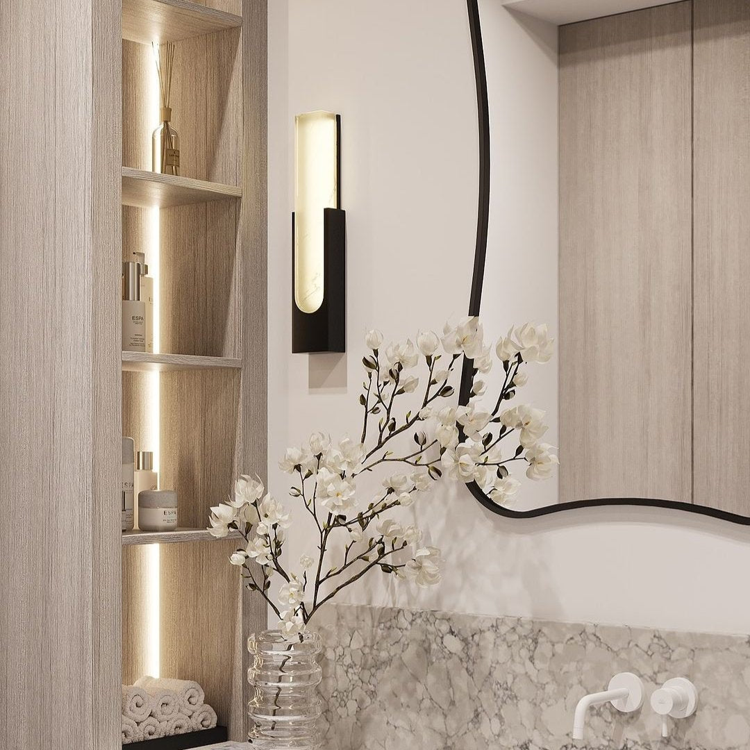 Slim Metal Frame Alabaster Panel Wall Sconce