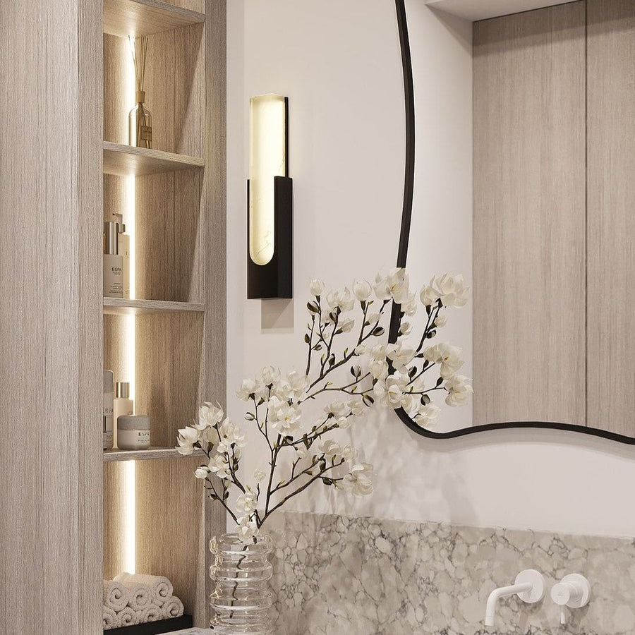 Slim Metal Frame Alabaster Panel Wall Sconce