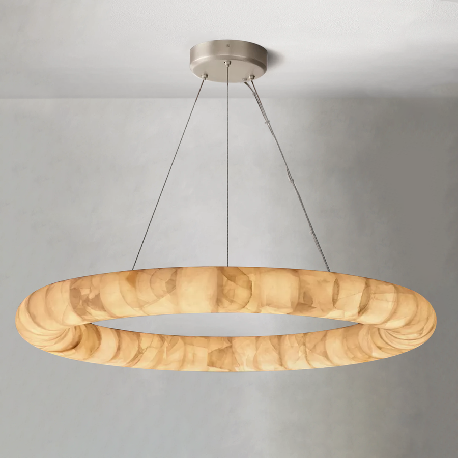 Slim Round Crystal and Brass Ring Chandelier