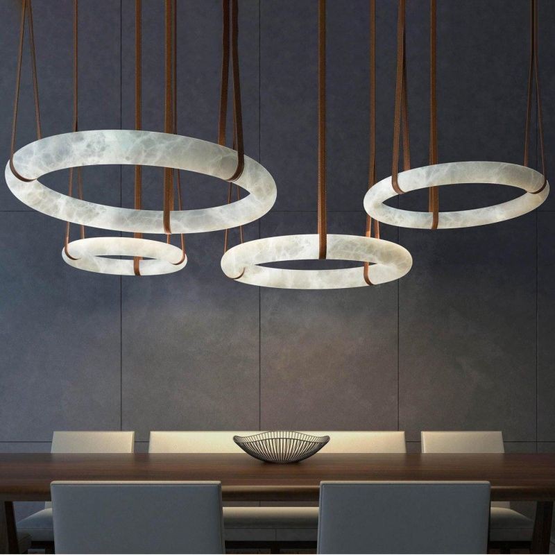 Slim Single Alabaster Ring Chandelier
