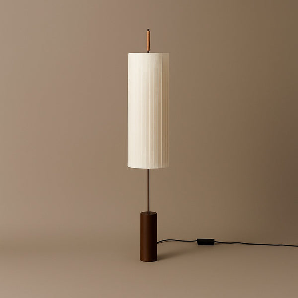 Slim Steel Floor Lamp with Pleated Fabric Shade
