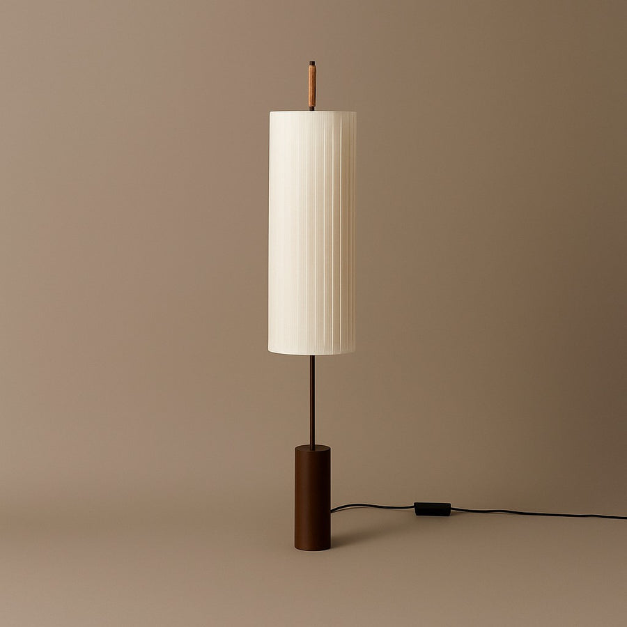 Slim Steel Floor Lamp with Pleated Fabric Shade