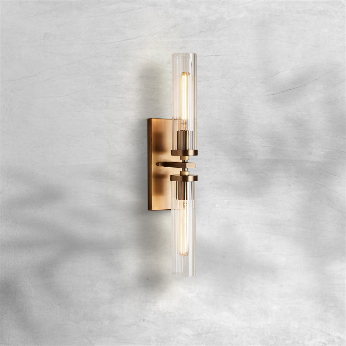 Slim Steel Wall Sconce with Fluted Glass Shades