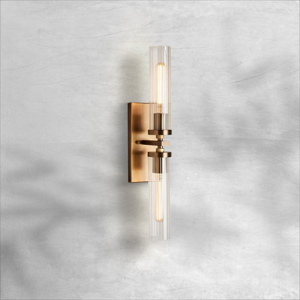 Slim Steel Wall Sconce with Fluted Glass Shades