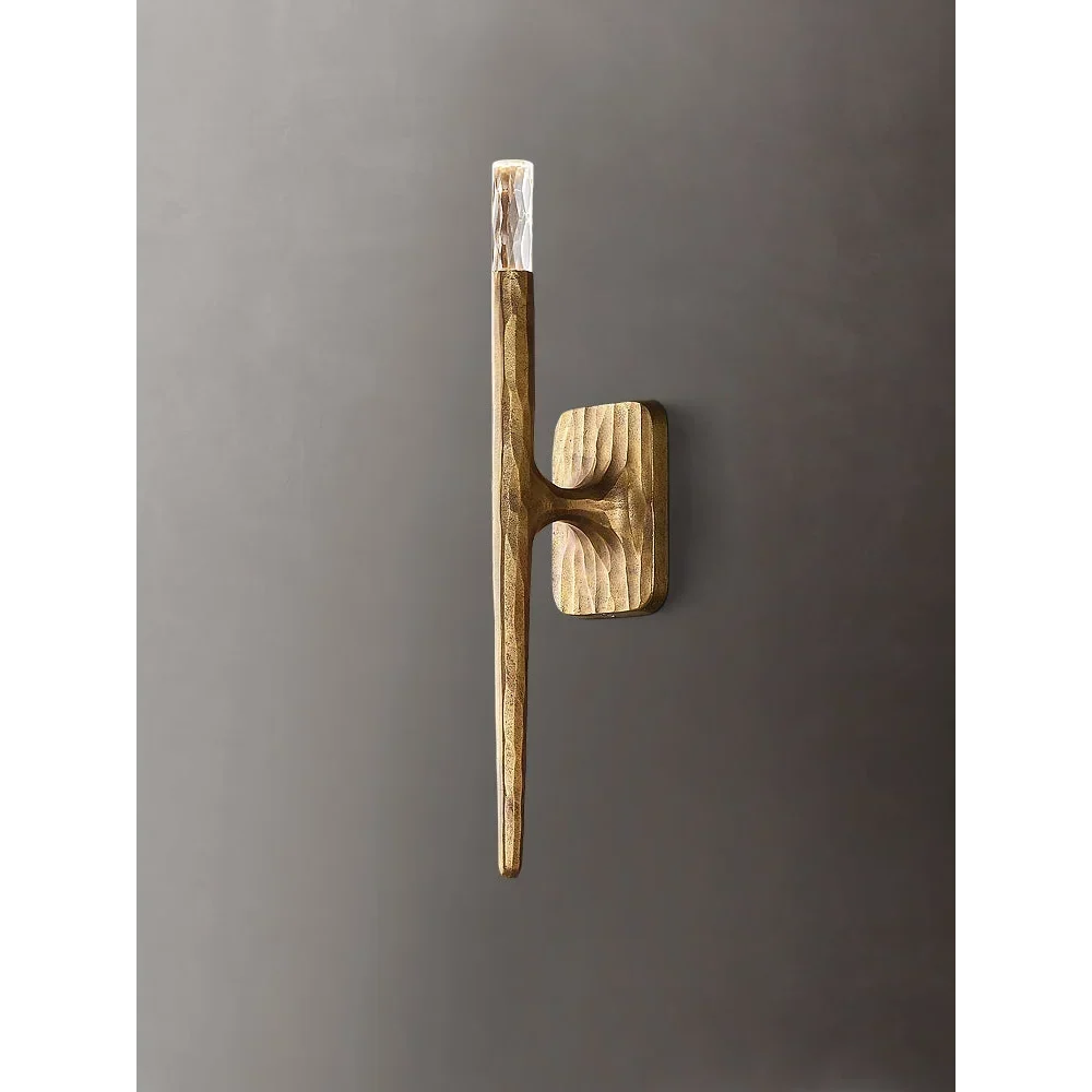 Slim Tapered Brass Rod Wall Sconce with Crystal Tip