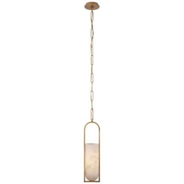 Slim Vertical Alabaster and Brass Pendant