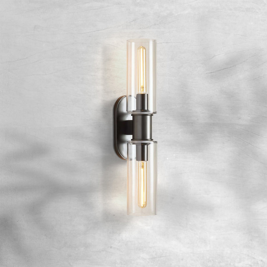 Slim Vertical Brass and Glass Cloche Wall Sconce