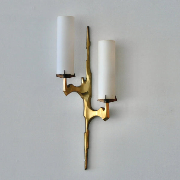 Slim Vertical Brass and Thick Glass Wall Sconce