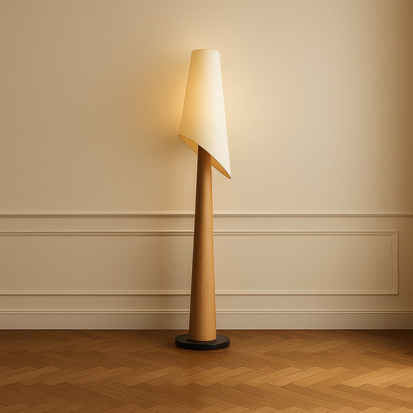 Slim Wood Column Floor Lamp with Linen Shade