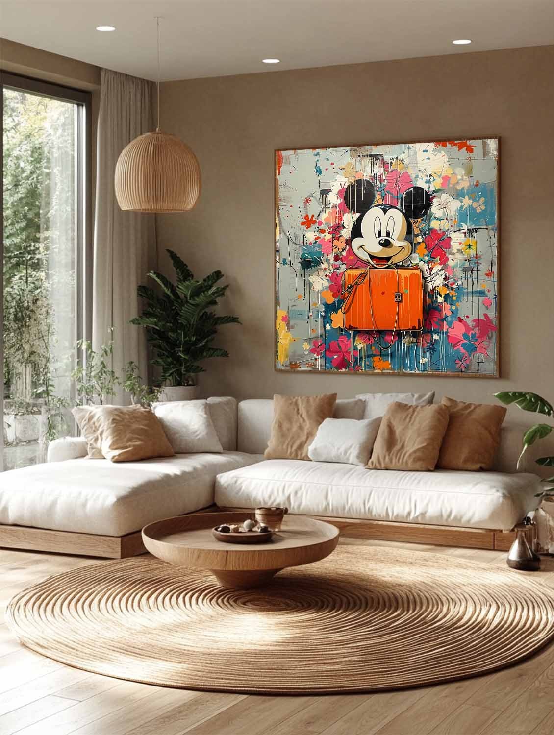 Smiling Cartoon Mouse with Orange Handbag