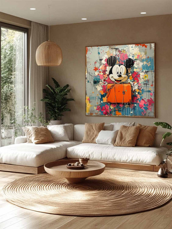 Smiling Cartoon Mouse with Orange Handbag