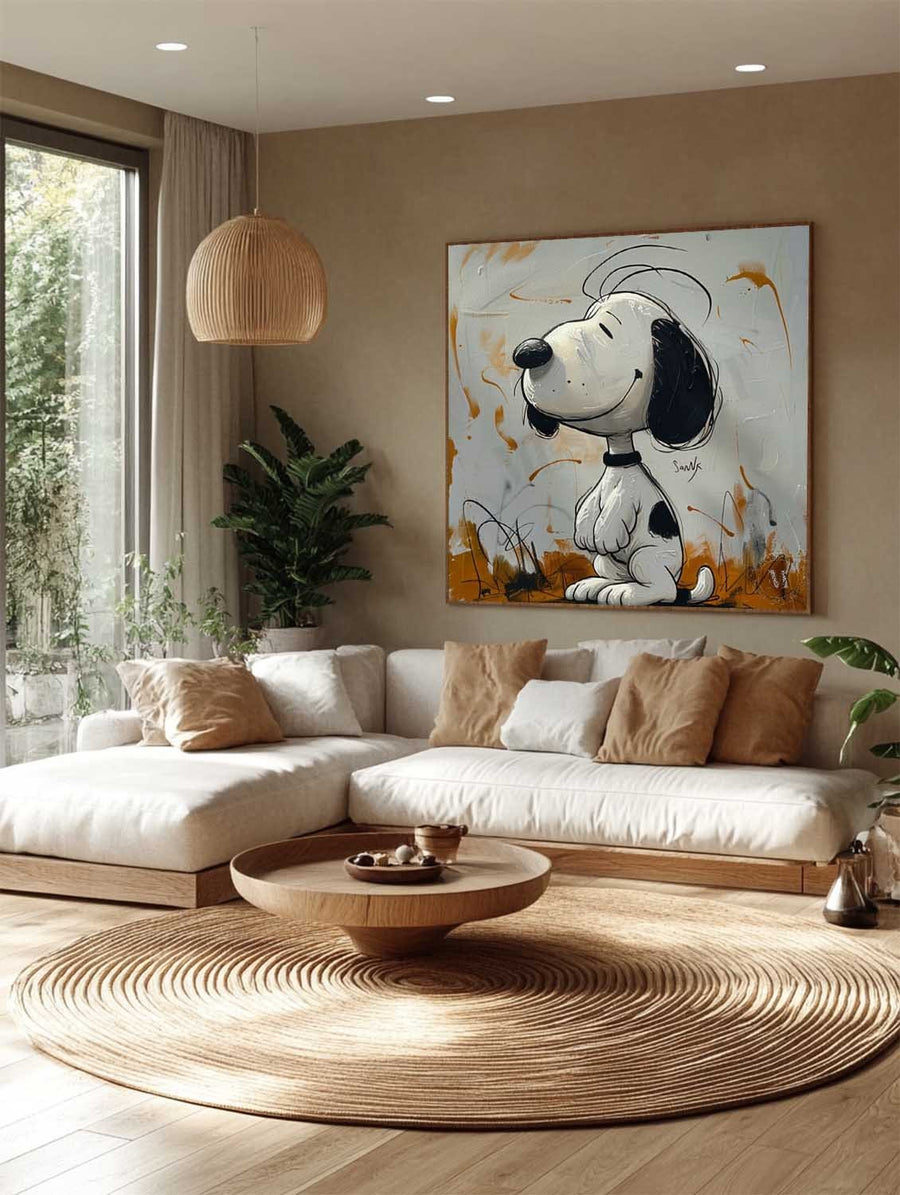 Smiling Cartoon Pup in Ochre
