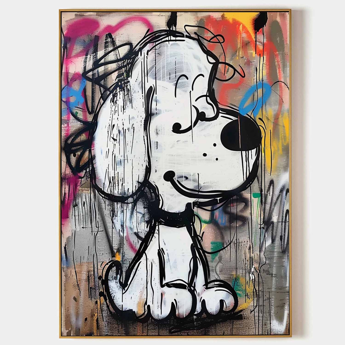 Smiling Cartoon Pup on Graffiti Wall