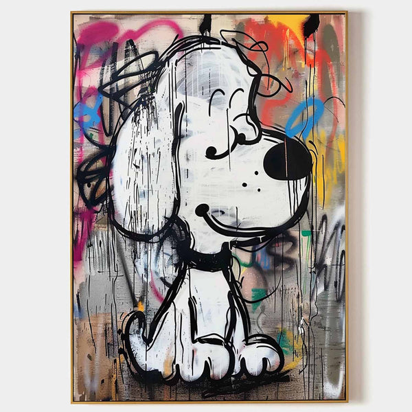 Smiling Cartoon Pup on Graffiti Wall