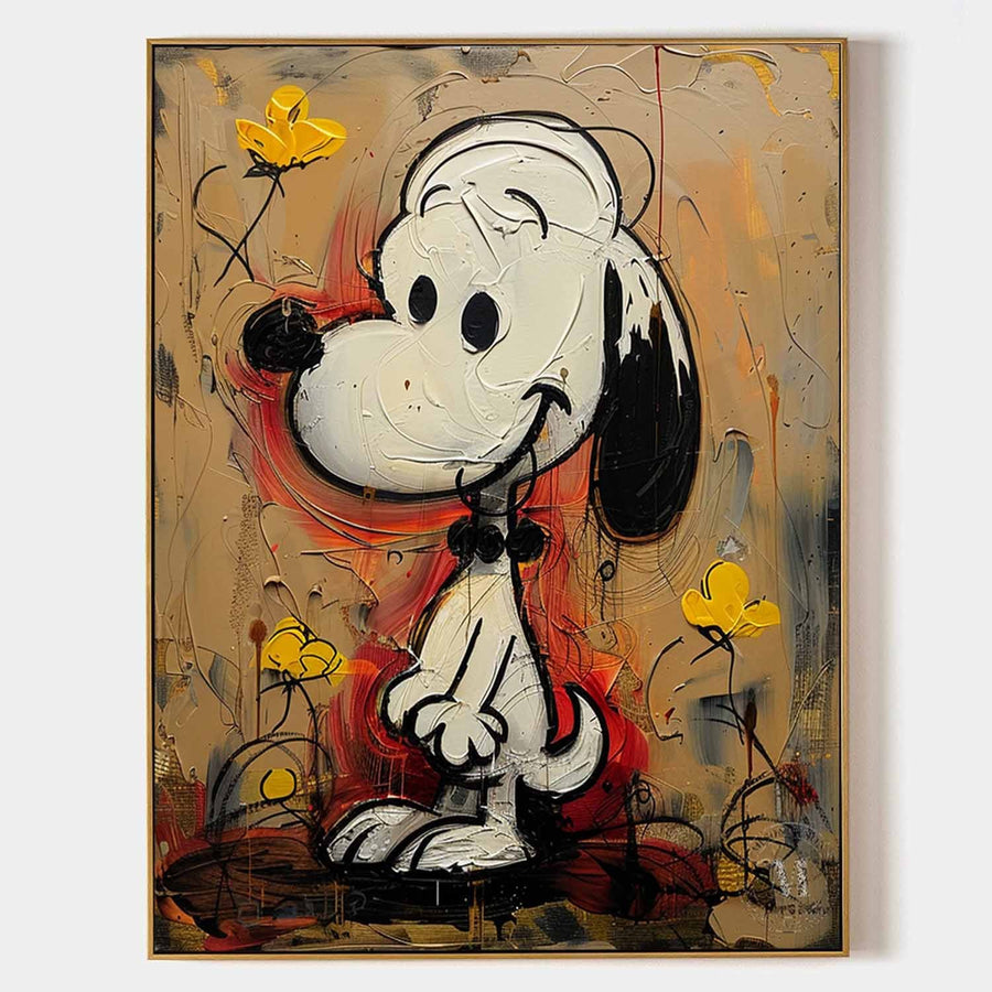 Smiling Cartoon Pup with Yellow Blooms