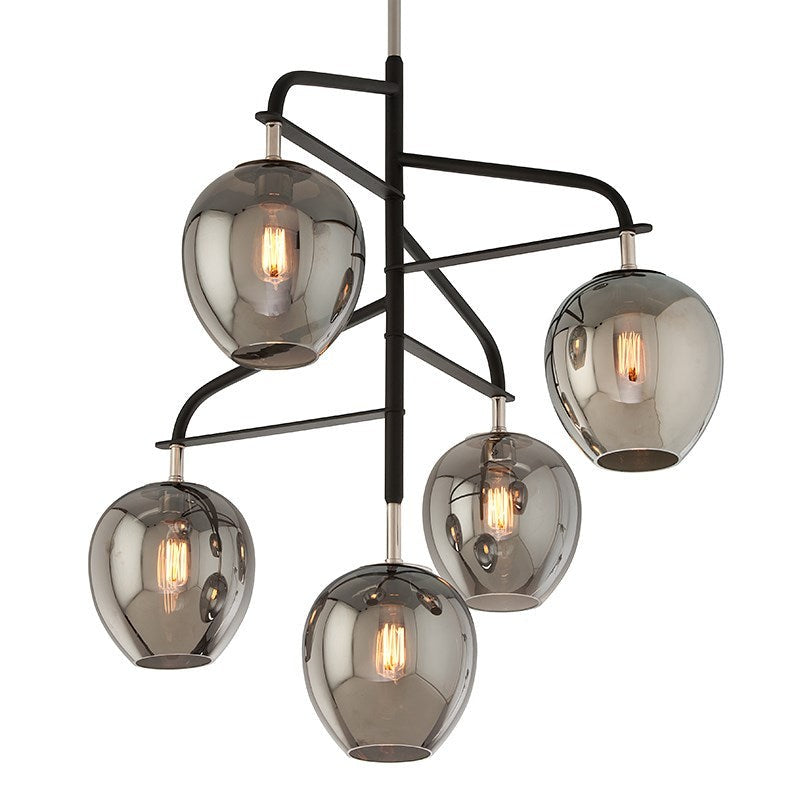 Smoke Glass Cluster Chandelier in Black and Nickel