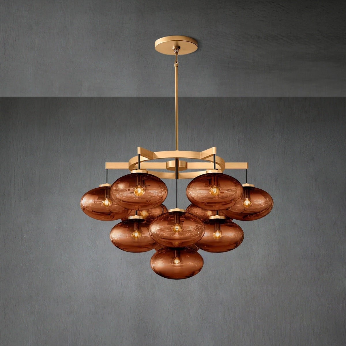 Smoke Glass Dome Cluster Steel Frame Chandelier