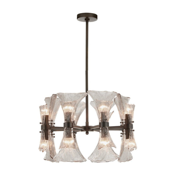 Smoke Glass Ginkgo Textured Steel Chandelier
