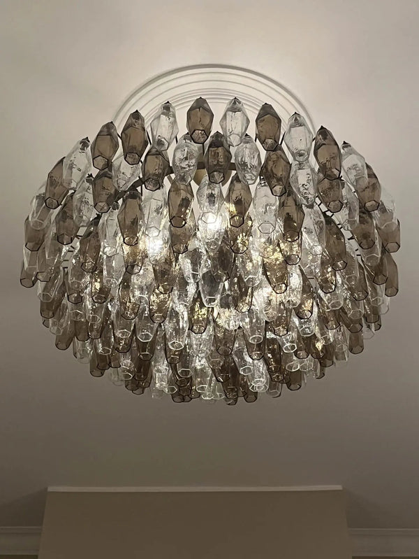 Smoked and Clear Faceted Glass Cluster Chandelier