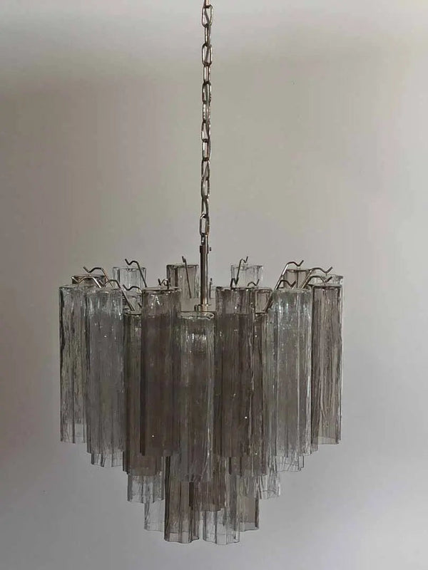 Smoked and Clear Glass Tube Cluster Chandelier