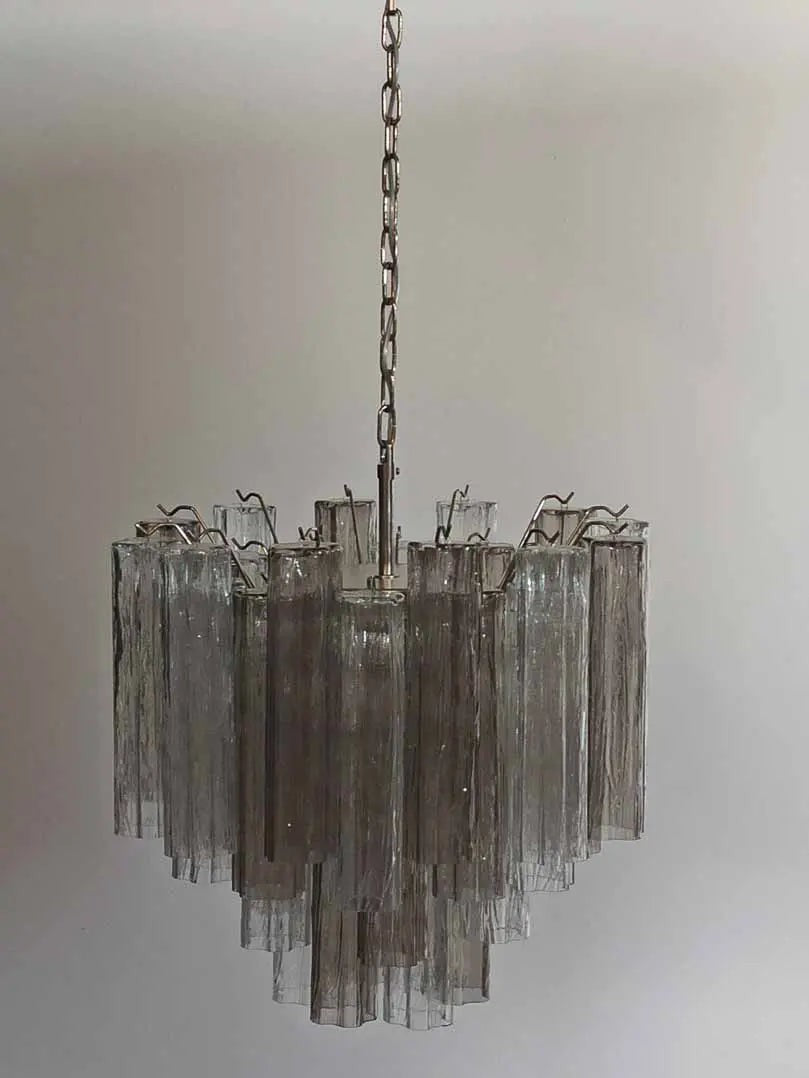 Smoked and Clear Glass Tube Cluster Chandelier