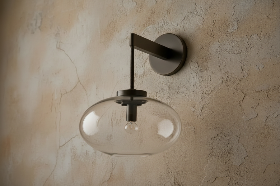 Smoked Black Glass and Dark Steel Wall Sconce
