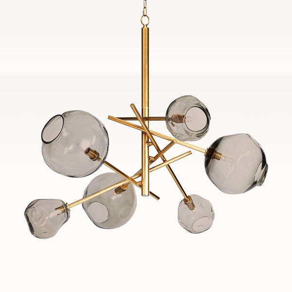 Smoked Glass Cluster Linear Brass Chandelier