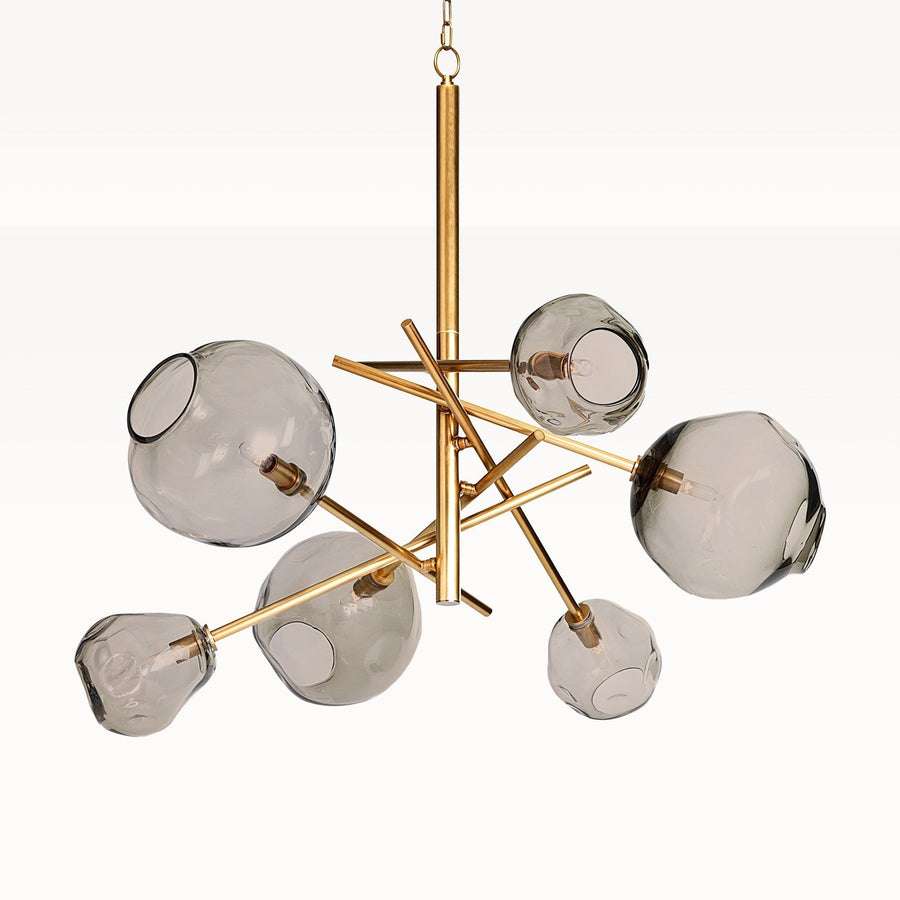 Smoked Glass Cluster Linear Brass Chandelier