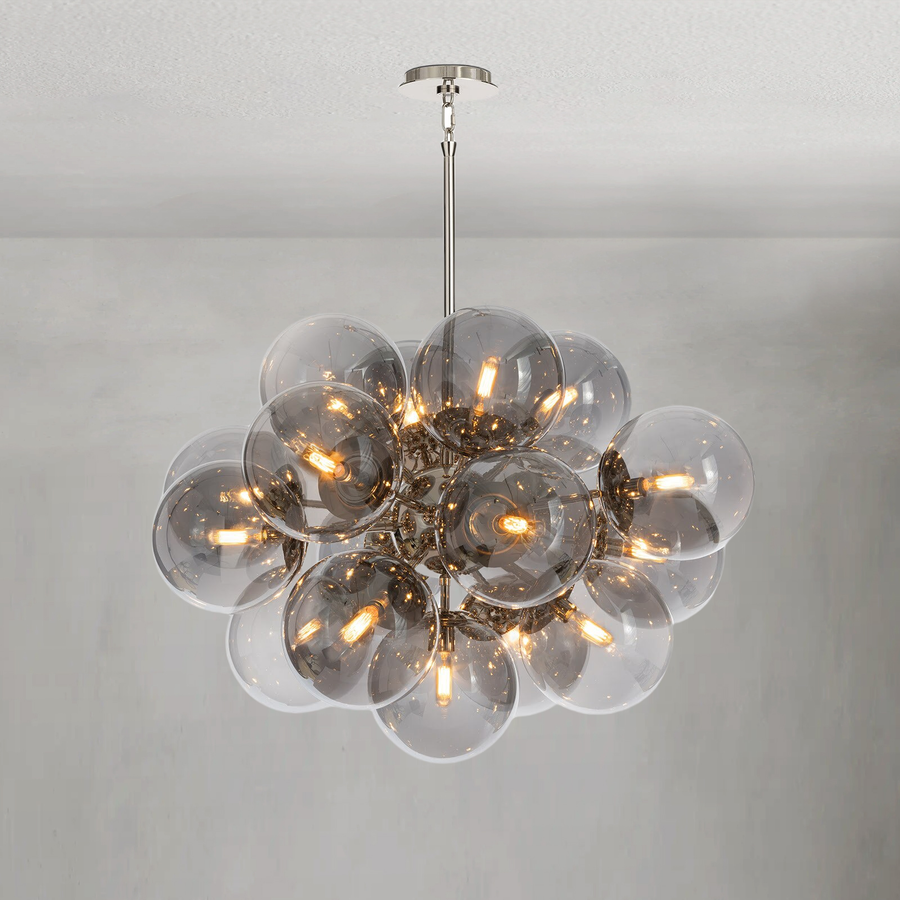 Smoked Glass Globe Cluster Nickel Chandelier