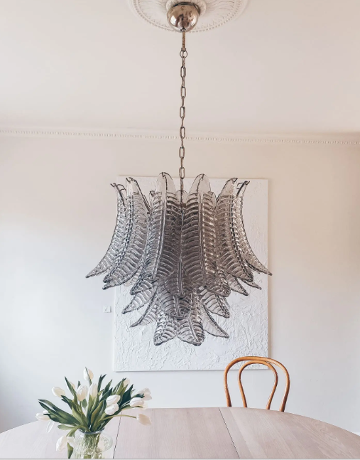 Smoked Glass Leaf Cluster Chrome Chandelier
