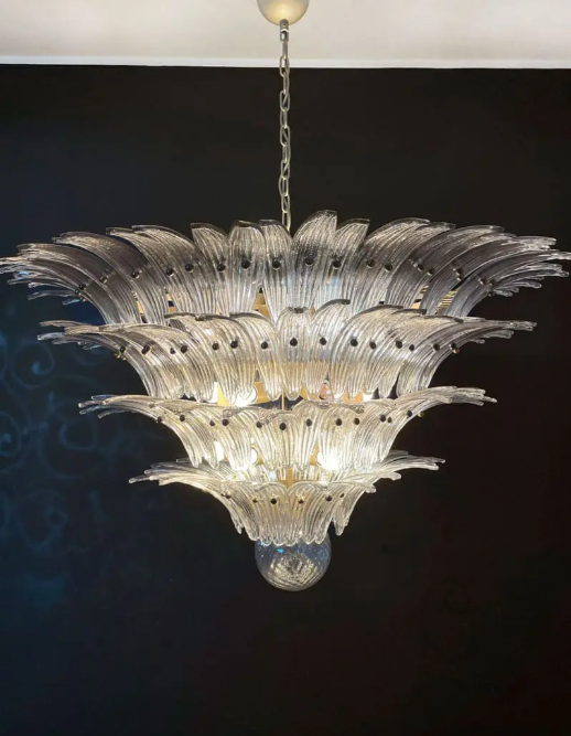 Smoked Glass Palmette Leaf Tiered Chandelier