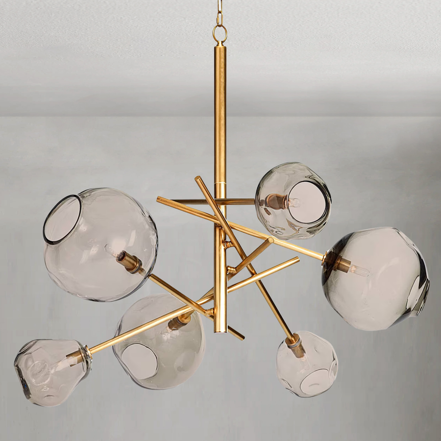 Smoked Glass Shade Linear Brass Chandelier