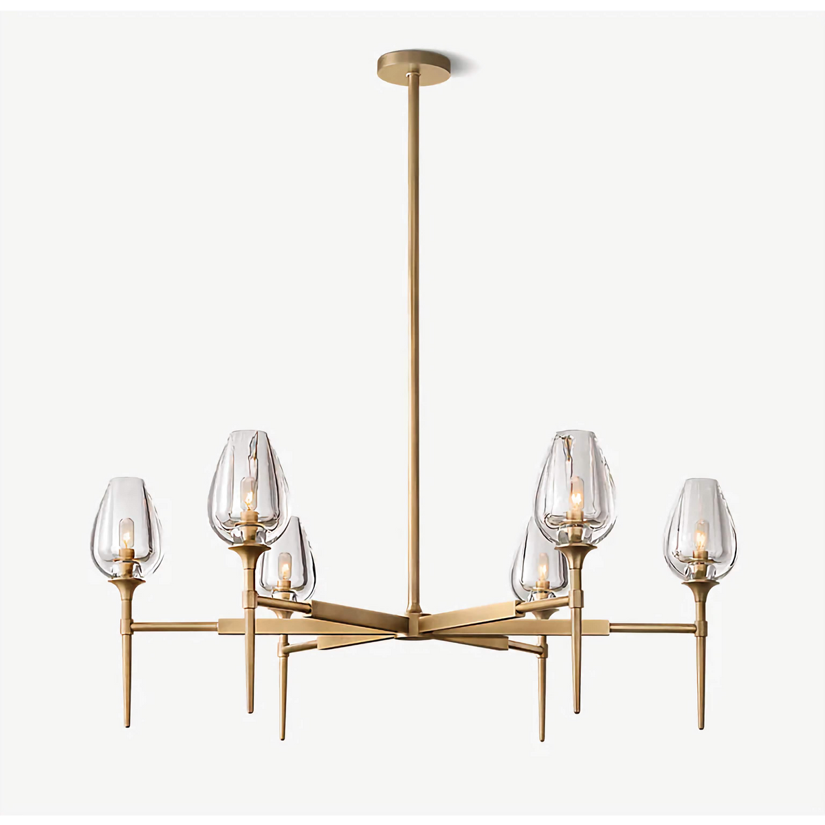 Smoked Glass Tulip Shade Brass Chandelier