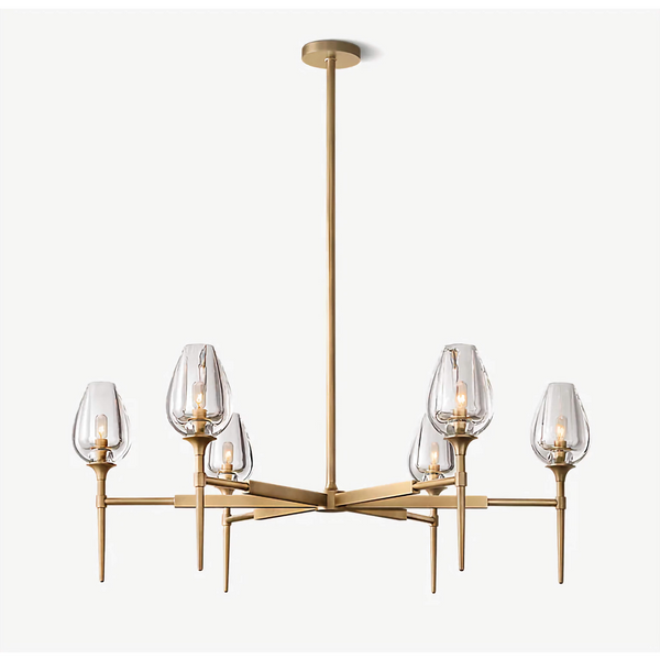 Smoked Glass Tulip Shade Brass Chandelier
