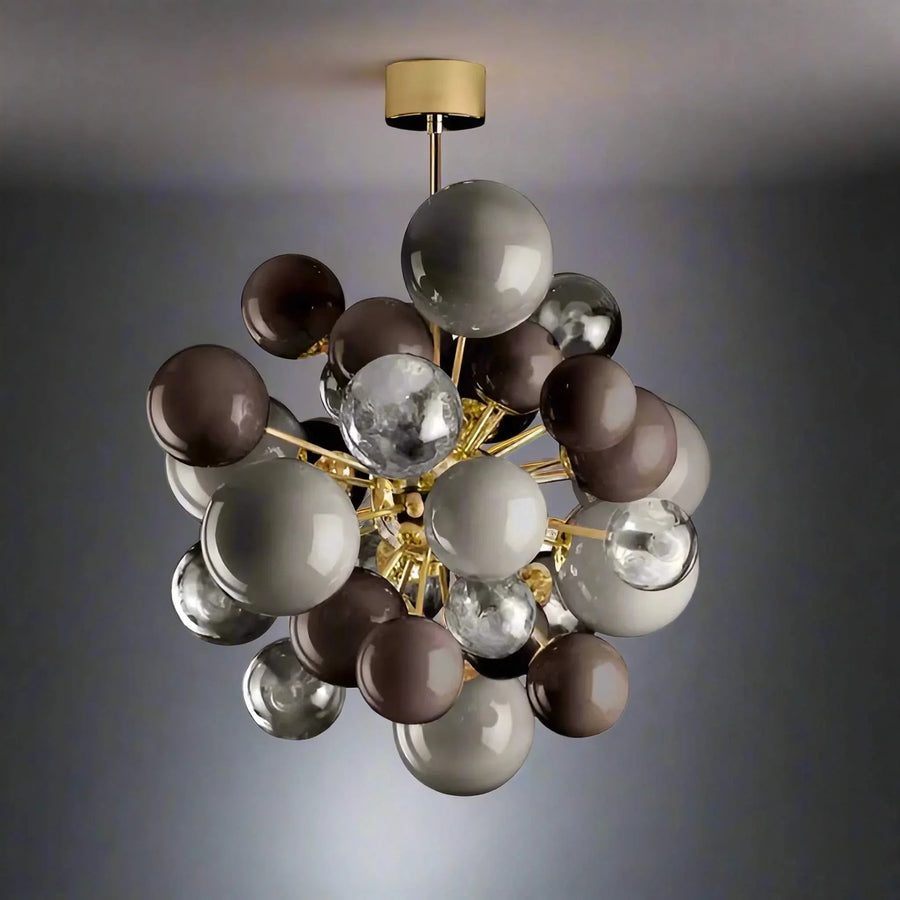 Smoky Gray Glass Globe Cluster Brass Chandelier