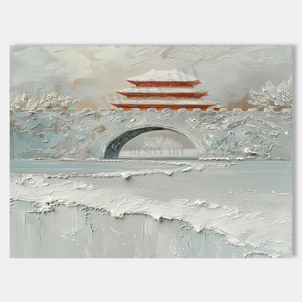 Snowbound Pagoda Above the Arched Wall