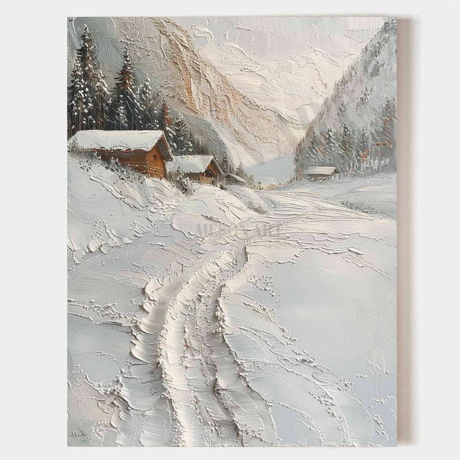 Snowy Alpine Valley with Cabins