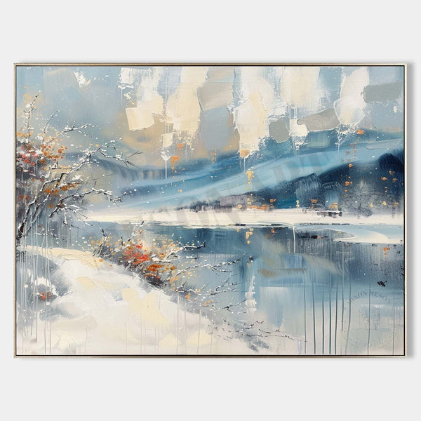 Snowy Riverbank in Winter Light